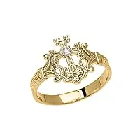 bague solitaire élégante pour femme avec croix arménienne en or jaune 9 carat avec diamants