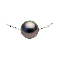 pearls & colors - collier chaine véritable perle de culture de tahiti ronde 8-9 mm - qualité a + - argent 925 - bijou femme
