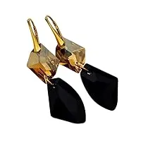 arande cristaux originaux beau ensemble unique de boucles d'oreilles pendentifs cristaux cosmo jet plaqué argent 24 carats certificat d'or