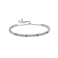 amberta lumini bracelet tennis avec fermoir coulissant pour femme en argent sterling 925 avec zircones de 3 mm: bracelet avec cristaux verts
