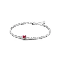 pandora bracelet de tennis pour femme - cœur rouge scintillant - argent - 590041c02, 20 cm, argent sterling, pierres mixtes