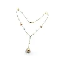 generico collier en or jaune 18k, 750, avec aiguarine ovale facettée, cubic zirconia et perles d'eau douce rose ., 48 cm, or, aigue-marine zircone cubique perle