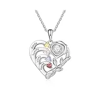 lorajewel personnalisé collier prenom avec coeur pendentif argent femme cadeau pour anniversaire fête des mères maman fille collier (4 noms)