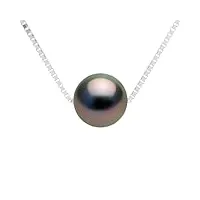pearls & colors - collier véritable perle de culture de tahiti ronde - qualité a + - argent 925 - bijou femme