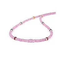 gemstone couture collier de perles de saphir rose pour femme, bijoux en pierre semi-précieuse en argent sterling 925 faits à la main - 50 cm