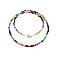 gemstone couture collier de perles multi-saphir pour femme, bijoux en pierre semi-précieuse faits à la main en argent sterling 925-45 cm