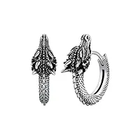 silvercute 11,3mm boucle d'oreille homme dragon noir anneau rond boucles d'oreilles femme ou homme argent 925
