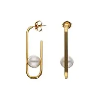majorica boucles d'oreilles longues géométriques avec perle - collection athena - Élaborées avec argent doré - perle blanche ronde de 10 mm - fermoir à broche - boucles d'oreilles en argent pour femme