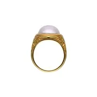 majorica - bague avec perle - collection zale - en argent doré - perle blanche demi-boule de 12 mm - taille 15 - bague pour femme - bijoux pour femme, argent, perle