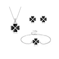 cangall lot de 3 bijoux trèfle à quatre feuilles en argent sterling 925 - pour femme et fille - porte-bonheur - collier, bracelet et boucles d'oreilles