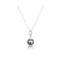 perorno pendentif élégant avec perle véritable de tahiti de 8 mm - couleur naturelle et haut lustre - monture en argent sterling 925 avec chaîne de 45 cm, 8 mm, argent, perle