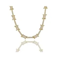 icediamond chaîne à maillons en fil torsadé plaqué or 14 carats - collier hip hop - zircon cubique - bijoux pour hommes et femmes, 24'', laiton, zircone cubique