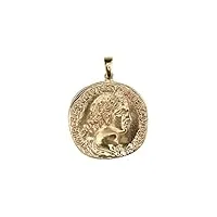silbermoos pendentif pour femme, réplique de pièce de monnaie antique empereur romain césar rond noirci, en argent sterling 925