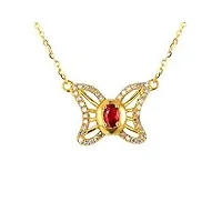 amdxd collier pour femme - pendentif en or 18 carats 750, 0,17 ct - créé en laboratoire - rouge - collier papillon - pendentif en or jaune 750 avec moissanite - longueur : 47 cm, or jaune 18 carats,