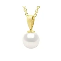 pearls & colors - pendentif en or jaune 18 carats - véritable perle de culture d'eau douce ronde 6-7 mm - qualite aaa+ - chaine offerte - bijou femme
