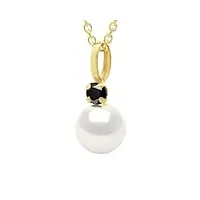 pearls & colors - pendentif en or jaune 18 carats, saphir bleu et véritable perle de culture d'eau douce ronde 6-7 mm - qualite aaa+ - bijou femme