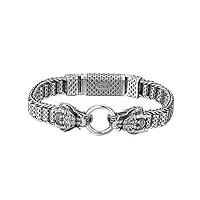 beabag bracelet double tête de dragon avec anneau de morsure, bracelet personnalisé hip hop double tête de dragon pour homme, argent, 20 cm