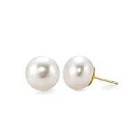 boucles d'oreilles en argent sterling doré à l'or 18 carats avec perles de culture blanches 7-7.5mm - lustre Élevé et orient exceptionnel - Élégance intemporelle