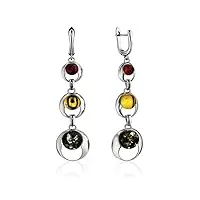designers jewellry 23/24 h/w boucles d'oreilles pendantes modernes en argent sterling 925 avec boules d'ambre, 65mm, argent sterling 925, ambre de la baltique, ambre