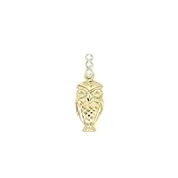 hibou porte-bonheur avec trois pierres saphir naturel | pendentif en or jaune 14 carats | charms et pendentifs pour bracelet et chaîne (jusqu'à 4 mm) | pour femme fille | fabriqué par lucchetta, or