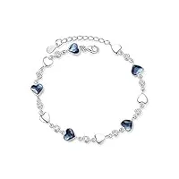 bracelets pour femme plaqué argent sterling 925 - collier et boucles d'oreilles en forme de cœur bleu - collection de bijoux en cristal - bracelet de demoiselle d'honneur - cadeau d'anniversaire pou