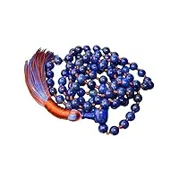 world wide gems perles mala en pierre lapis-lazuli bleu, collier mala 108, mala noué, collier wwg, bijoux de yoga, méditation, bijoux spirituels, bijoux bohèmes, 34inch, gemme