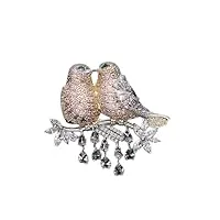 luxe grade cuivre micro broche femmes costume accessoires pin couple oiseau amour oiseau cor 1 pcs (color : pink)