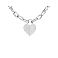 fossil collier pendentif cœur harlow linear texture en acier inoxydable, pour femme, jf04657040