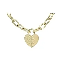 fossil collier pendentif cœur harlow linear texture en acier inoxydable, doré, pour femme, jf04656710