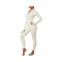 voqeen combinaison femme de sport sexy jumpsuit femme collier en v yoga moulante manches longues body avec zip ensemble femme côtelé tenue une pièces Élastique