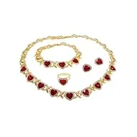 wahzaus parure de bijoux de mariage étincelants 4 pièces 18 carats pour femme avec collier, bracelet, boucles d'oreilles, bague, fiançailles, alliage de cuivre, cristal