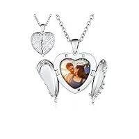 custom4u collier pendentif coeur ouverte photo personnalisé femme collier médaillon locket aile d'ange photo