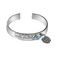 xzeit bracelets à manches à la mode, bracelets en argent bracelet rétro en argent sterling s999, bracelet rétro avec plumes turquoise