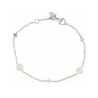 bracelet en or blanc 18 carats avec perles, zircones blancs