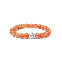 metjakt naturelles 8mm pierres bracelet précieuses de guérison avec cristal bangle en perles avec pendentif en argent sterling 925 pendentif double bonheur (sédiment marin orange)