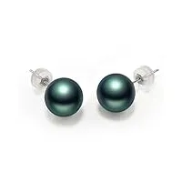 noir perle de tahiti or 18 carats boucles d'oreilles, authentique hypoallergénique perles aaaa+ des boucles d'oreilles pour femmes fille dames(8-9mm, black)