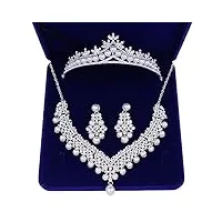 ensemble de bijoux de mariée en perles de cristal, diadème, collier couronne de mariage avec boucles d'oreill