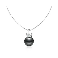 ondian collier de perles noires de culture de tahiti, pendentif couronne de reine avec chaîne en argent sterling, bijoux cadeaux pour femme, maman, fille