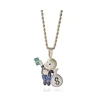 ondian collier accessoire ， pendentif garçon avec pendentif en forme de billets d'un dollar chaîne plaquée 18 carats bling cz collier hip hop en diamant simulé pour hommes et femmes