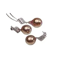 forgue 13x15-13x19mm couleur marron clair perle d'eau douce pendentif et boucles d'oreilles ensemble bijoux en perles de culture ensemble en argent for les femmes