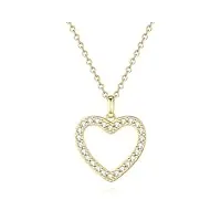 gavu collier cœur femme, collier argent 925 plaqué or 14k, pendentif cœur zircon cubique pour femmes filles