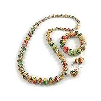 avalaya ensemble collier et boucles d'oreilles en perles de bois multicolores - bracelet extensible - 80 cm de long, taille unique, bois