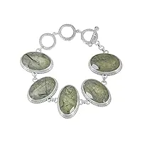 silcasa bracelet en argent sterling 925 vert avec pierre précieuse naturelle, 7,5 zoll, argent sterling, prehnite verte