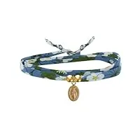 les poulettes bijoux - bracelet double tour lien liberty et petite médaille vierge miraculeuse plaqué or - bleu