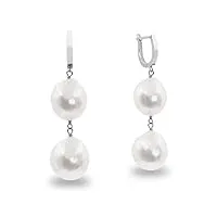 boucles d'oreilles perles femmes de culture d'eau douce - deux grosses perles baroques 12,00-13,00 mm de secret & you - argent sterling 925 plaqué rhodium
