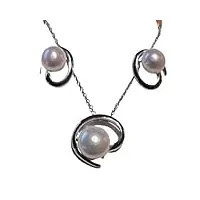 minoplata parure boucles d'oreilles et collier en argent rhodié avec perles de culture pour femme, mediano, argent sterling, perle de culture