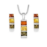 copal parure de bijoux en argent 925 avec collier et boucles d'oreilles en ambre et pochette cadeau, ambre