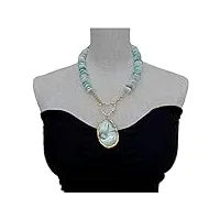 labdip colliers pour femme collier rugueux tranche de larimar bleu naturel gros pendentif perle mabe gris 20 pouces accessoires de mode
