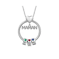 kaululu collier personnalisé pour femme collier cercle maman avec gravure prenom pierres de naissance pendentif pour mère maman femme