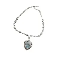 xqmart collier topaze bleue en forme de cœur, 12mm, bijoux en argent s925, cadeau de fête d'anniversaire pour femmes